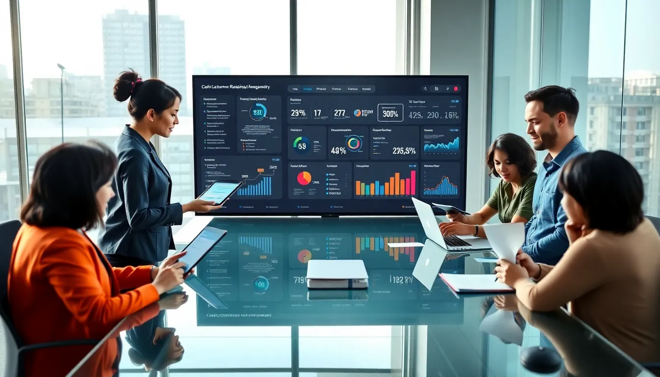 diverse team discussing CRM strategies for SaaS startups in a modern office.