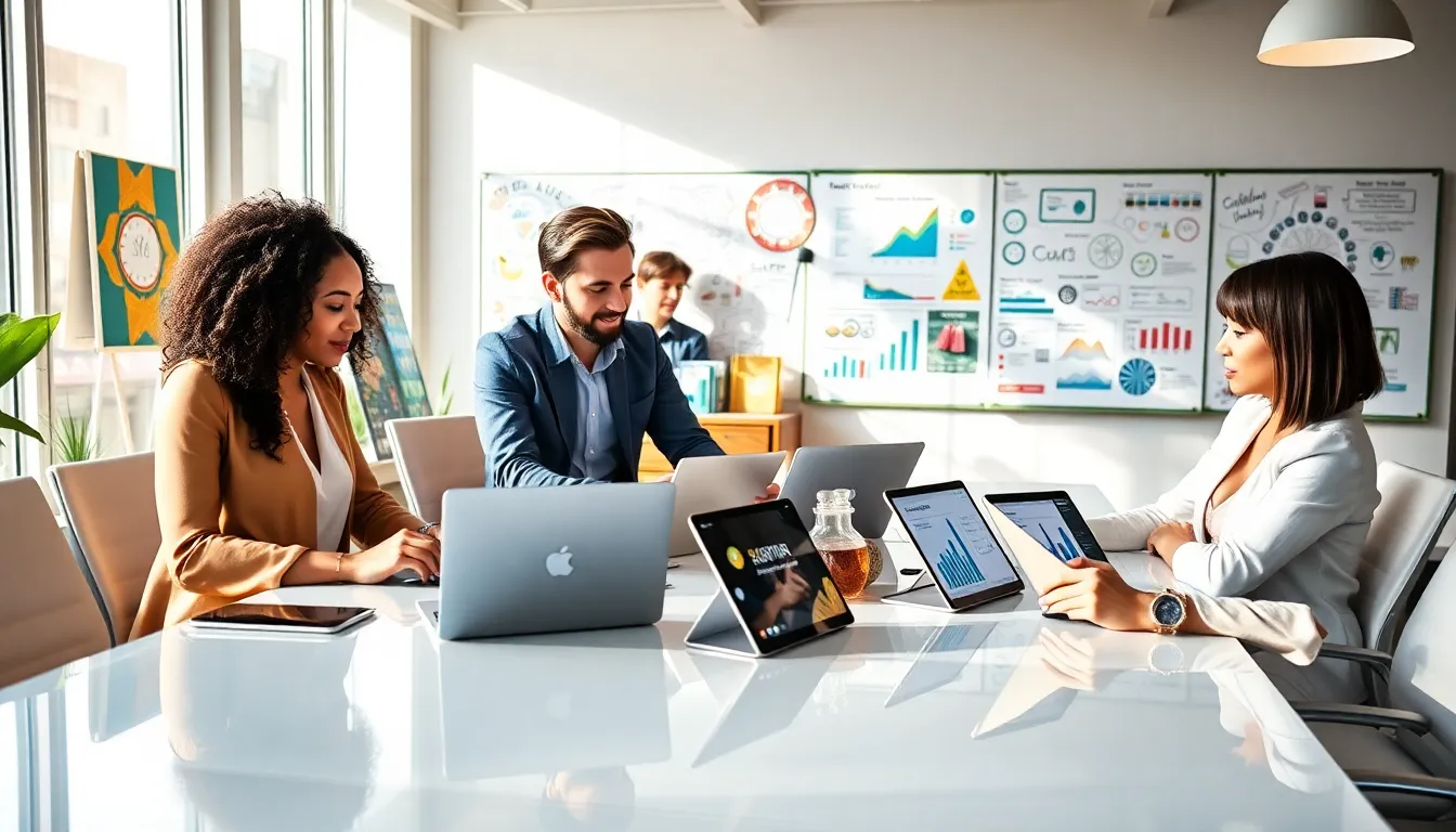 diverse team collaborating in a modern office space for retail startups.