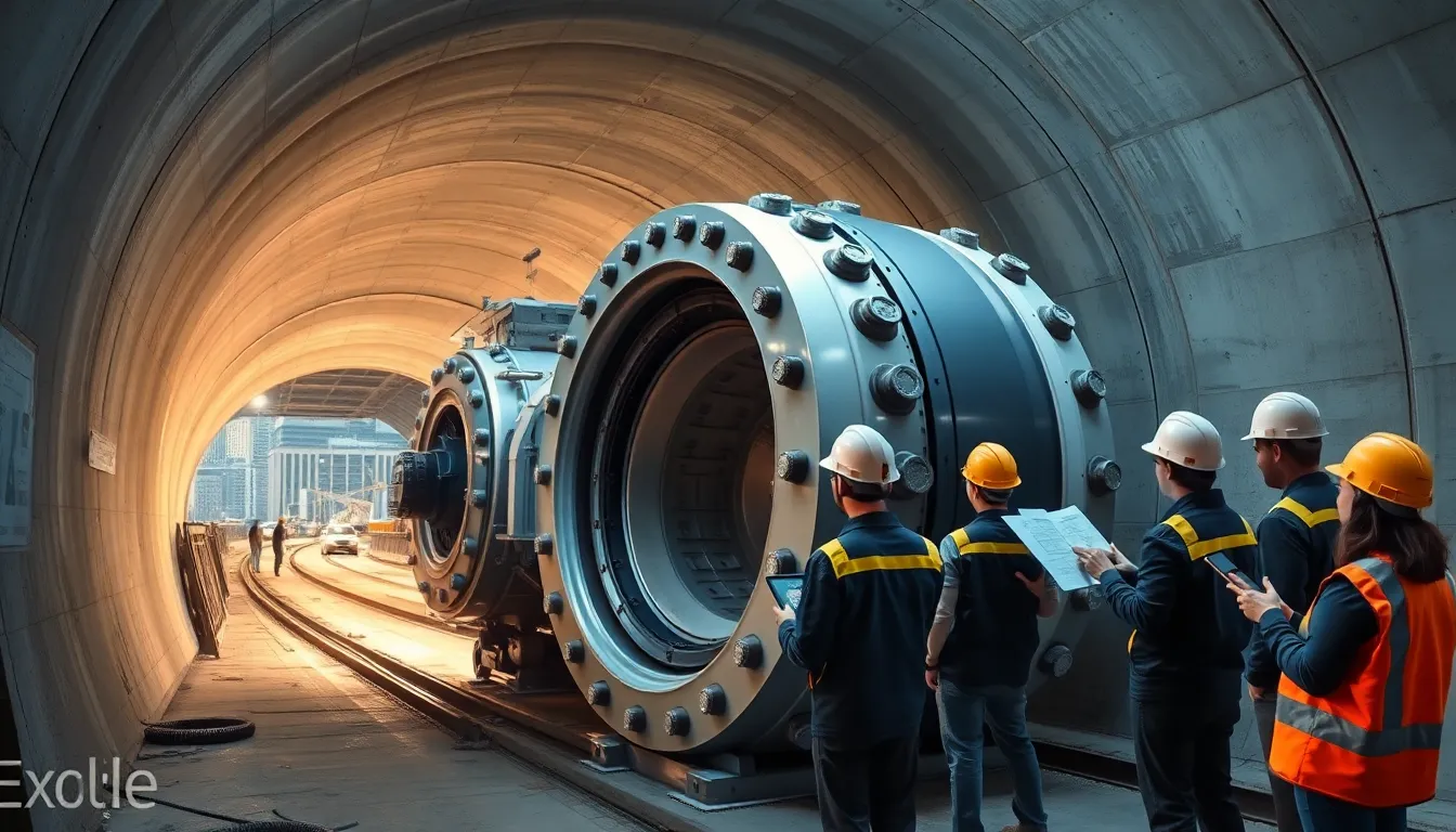 modern tunnel boring machine working in an urban tunnel.